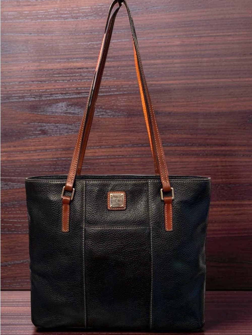 Dooney & Bourke Lexington 14" Shopper Dark Navy Tan Pebbled Leather Shoulder Bag - Picture 13 of 14